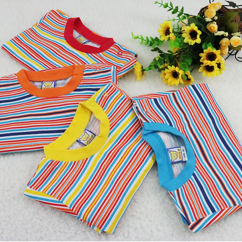

2019 Little Q baby 4 pcs/lot one pieces spring and summer pure 100% cotton striped footies short sleeve toddler sleep clothes