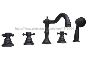 

Widespread Oil Rubbed Bronze Deck Mounted 3 Handles Bathroom Tub Faucet 5 Holes Hand Shower Sink Mixer Tap Ntf062