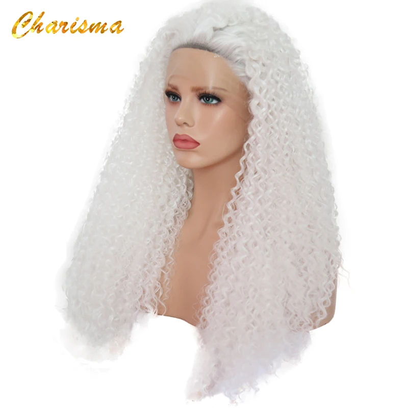 

Charisma Synthetic Lace Front Wig Kinky Curly 26'' High Quality White Wig Glueless 150%Density Heat Resistant Wig For Women
