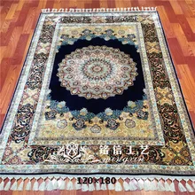 4'x6'синий персидский шелковый ковер ручной работы Горячая области ковер Восточный шелковый ковер напольный коврик