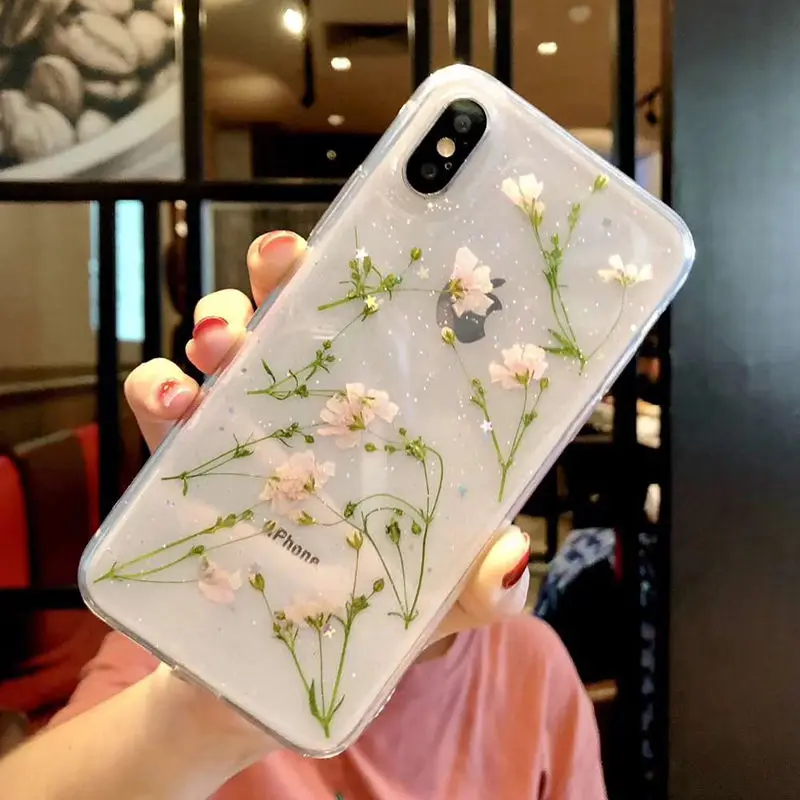Живыми цветами засушенные цветы Мягкий TPU чехол для iPhone X XR XS Max 6 S 7 8plus кейс Samsung Galaxy