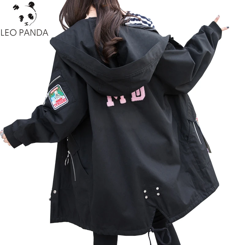 

2019 New Spring Autumn Women Loose Windbreaker Plus Size Casual Coat Code Ladies Long Fat Boutique Fashion Female Jacket LXT754