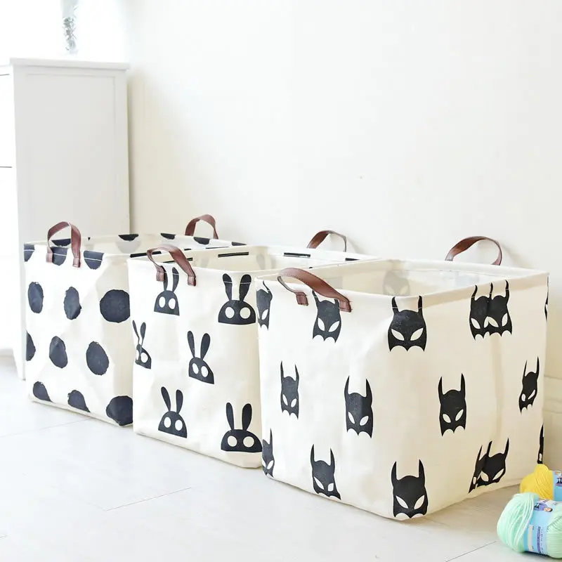 

33*33*33cm Folding Laundry Basket Cotton Linen Rabbit Bat Waterproof Large Home Clothes Barrel Bags Kids Toy Storage Basket