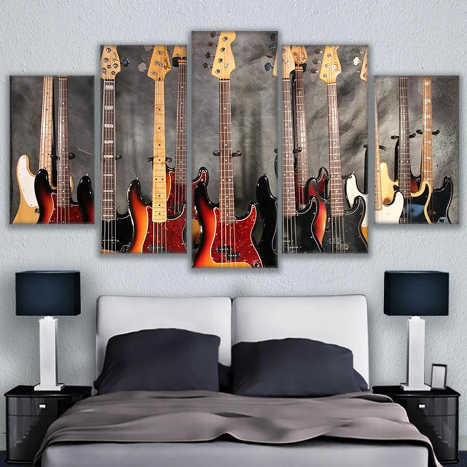 5 Pieces Musical Instrument Guitar Paintings Home Decor Bass Guitar