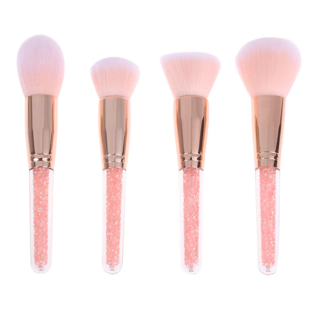 

4Pcs Pink Crystal Rhinestone Face Powder Makeup Brushes Big Foundation Blush Contour Blending Professional Cosmetic Brush Kits