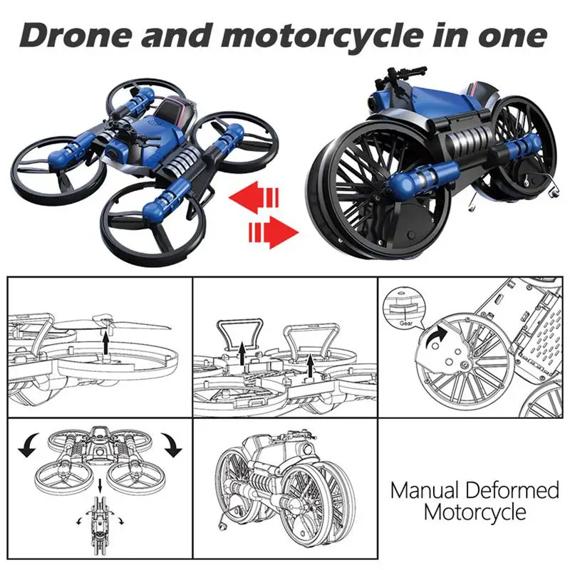 2 в 1, деформационный Радиоуправляемый Дрон, мотоцикл, автомобиль 2,4G, wifi, пульт дистанционного управления, Складной Многофункциональный авиационный двигатель, велосипед с камерой