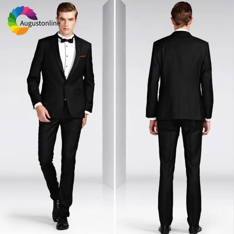 Black Men Suits for Wedding Suit Pants Black Peaked Lapel 2 Pieces Slim Fit Best Man Blazers Jacket Custom Made Groomsmen Suits