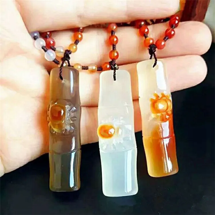 

Authentic original stone Pure manual sculpture three color bamboo pendant Bead string necklace charm men and women style childre