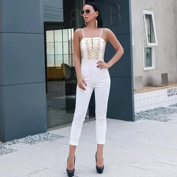 

Celebrity Elegant Sexy Bodycon Jumpsuits Night Club Strap Fashion Party Black Whte Jumpsuits Bodycon Women