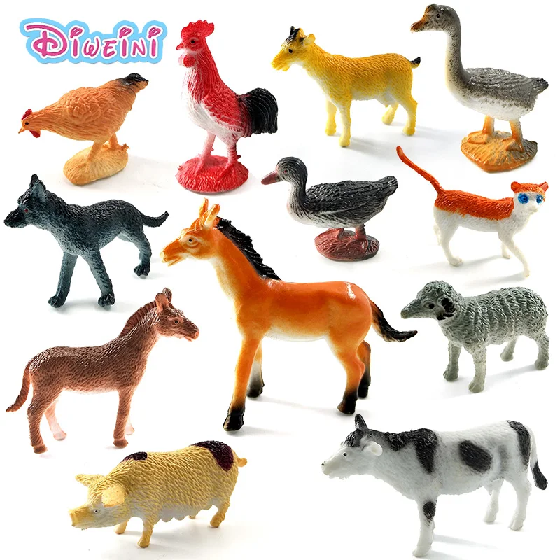 Farm animals models figures figurines set toys small plastic Simulation horse cat dog cow pig