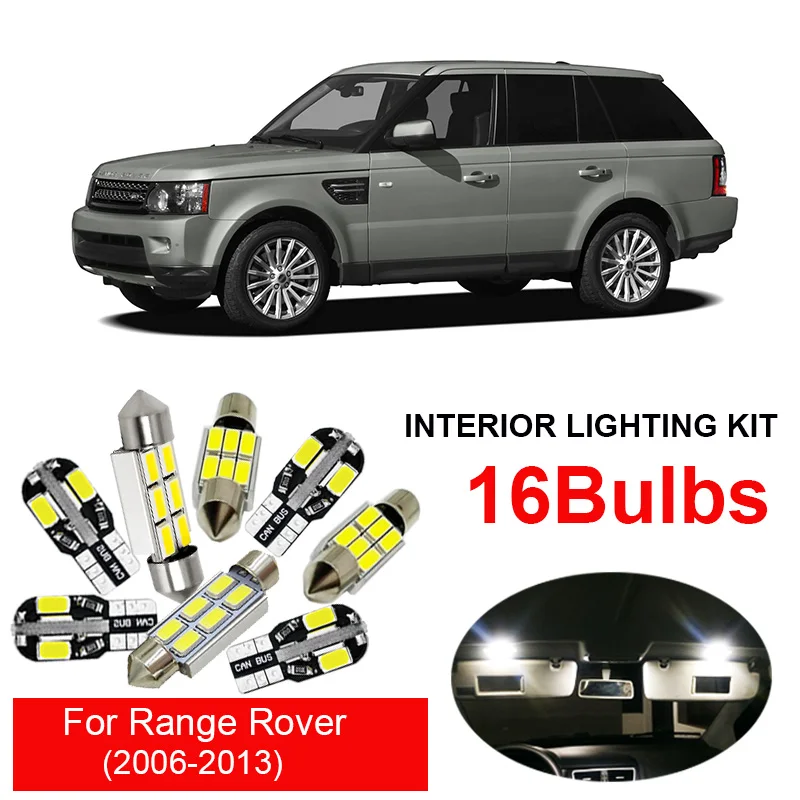 16 шт. Белый светодиодный автомобильный лампочка внутренний комплект для 2006-2013 Land Rover Range Rover Спортивная карта купольная пластина свет Canbus автомобильные аксессуары