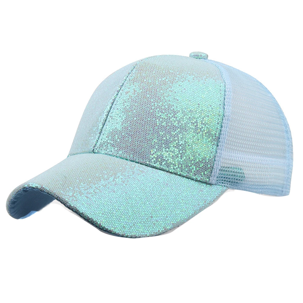 

Men Women Solid Sequined Sun Hat Ponytail Protection Outdoor Mesh Fashion Baseball Cap Casual Adjustable Fluorescent Summer