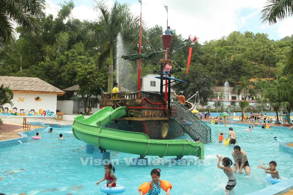 

Water theme park equipment fiberglass pirate ship with water slide engineer design VP-02