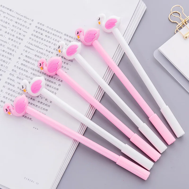 2 шт милые красивые Фламинго Лебеди гелевые ручки, кавайные канцелярские принадлежности ручки материал офисные школьные письменные принадлежности инструмент