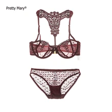 Красивые женские кружевные тонкие комплекты бюстгальтеров с вышивкой, с застежкой спереди, с вырезами сзади, Кружевные бретельки, прозрачные бюстгальтеры и трусы, чашечки A, B, C, D