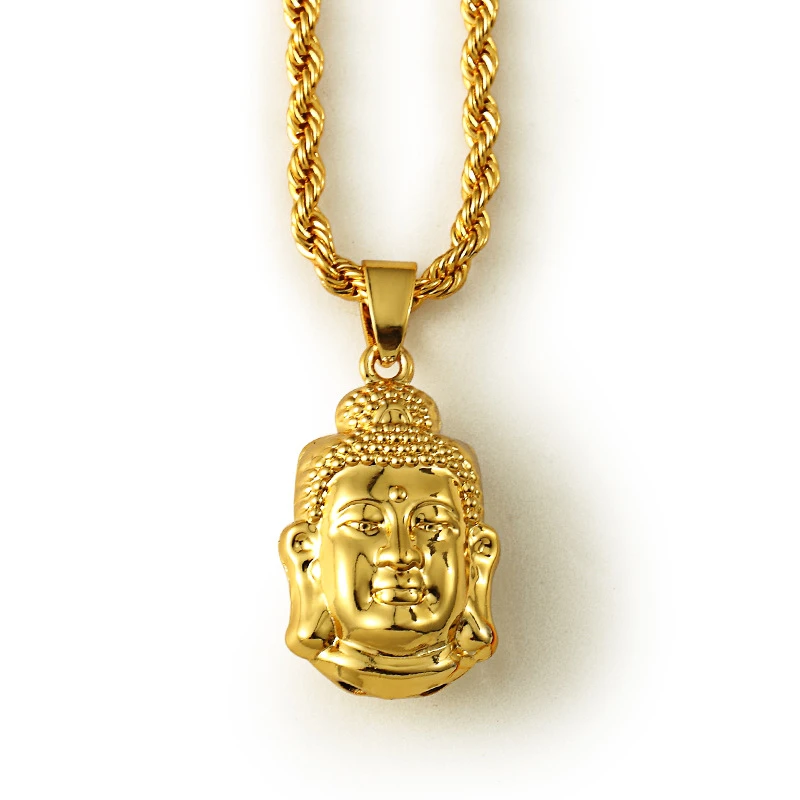 New Buddha Face Pendant & 3mm/24 Rope Chain Hip Hop Necklace MMP78RCG 