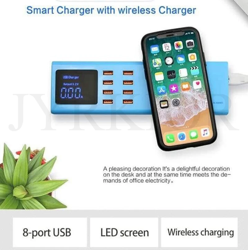 Jyrkior SS-309WD LED Display Intelligent Wireless Charger With 8 Port Smart USB Charger For iPhone Samsung iPad Tablet Huawei