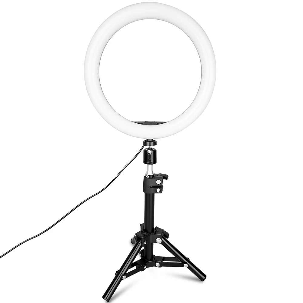 Beste Travor 10 inch Selfie Ring Licht 5500K met Statief Stand voor Live Stream Make Geleid Desktop Ring Licht Mini LED Camera Licht