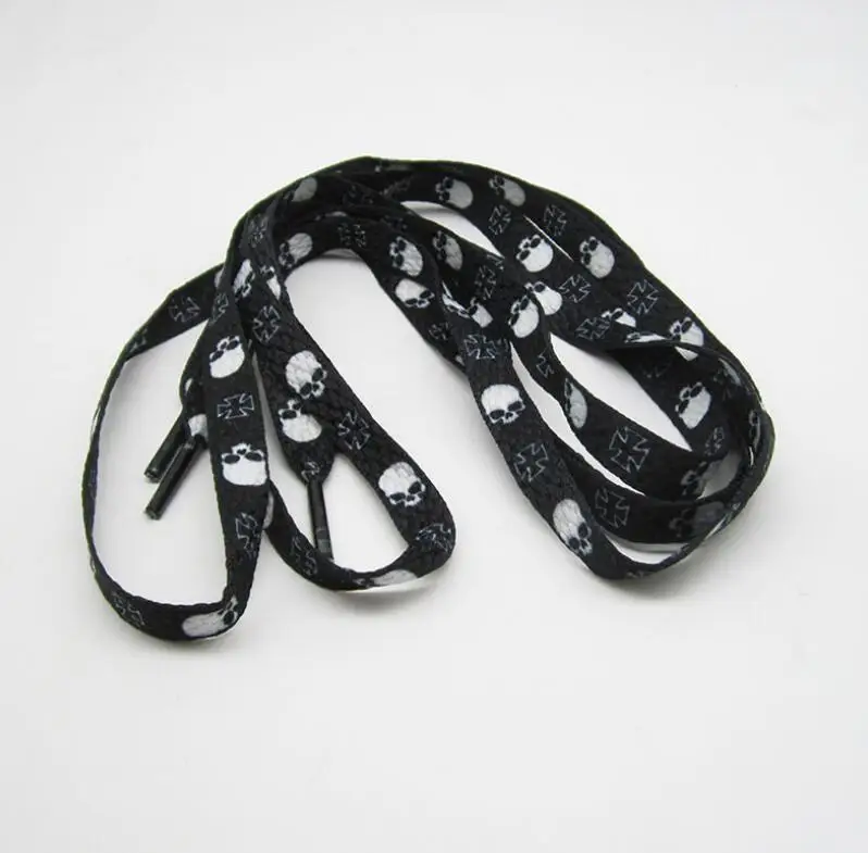 Винтажный Черный череп крест шнурки 110 см плоский хлопок шнурки для кроссовок