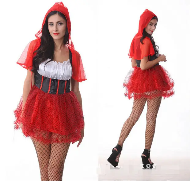 2017 New High Quality Women Little Red Riding Hood Costume Deluxe Red Sexy Dress Cosplay Party 