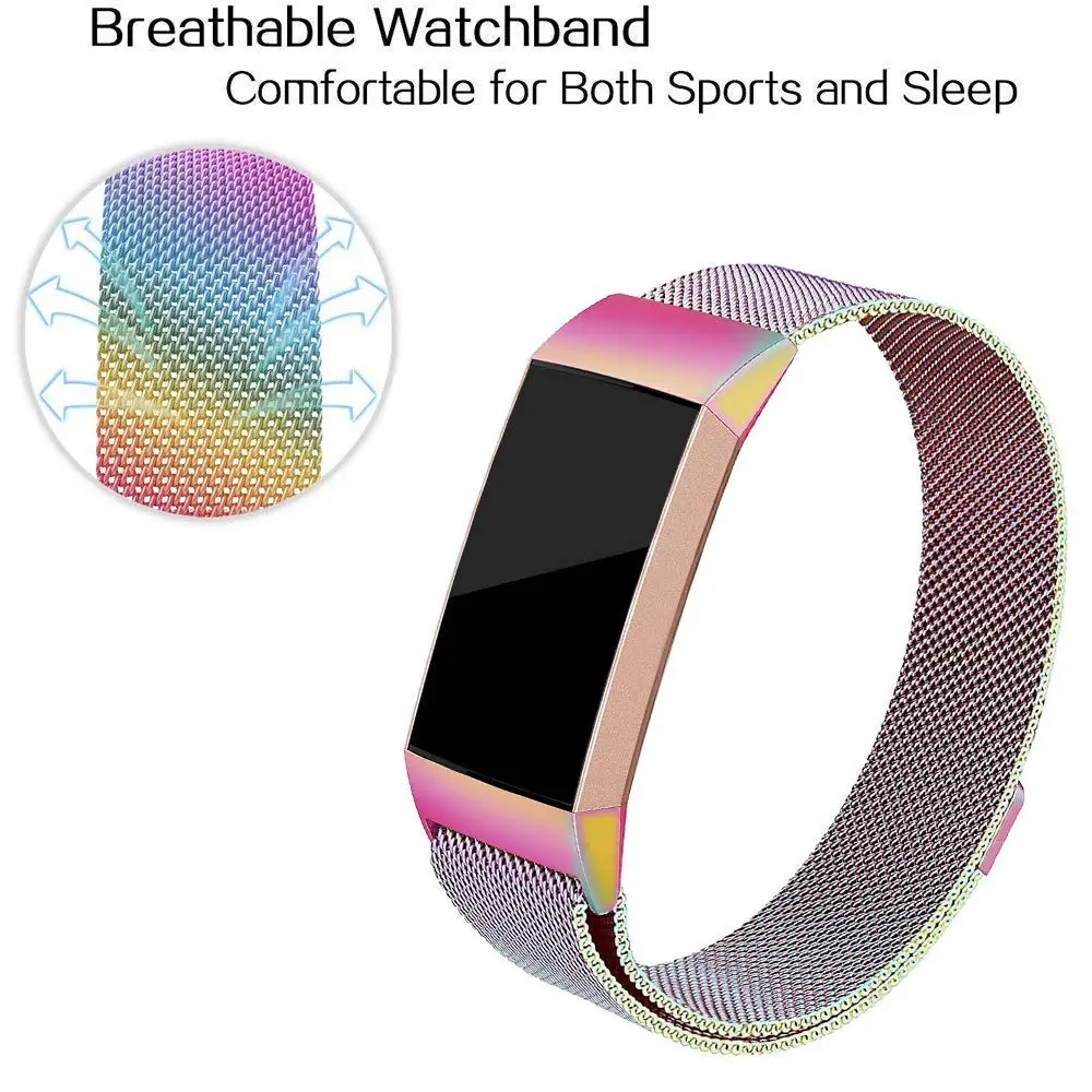 Colors Milanese Watchband For Fitbit Charge 3 Watch Band Replacement Magnetic Adsorption Milanese Bracelet Strap S/L Size