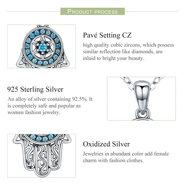 wostu real prata esterlina mão de fatima hamsa pingente gargantilha colar para mulheres moda bijoux jóias presente