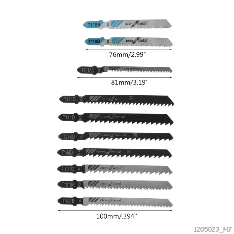10pcs Assorted HSS HCS T144D T244D T101B T101D T101BR T111C T127D T119BO T118A T101AO Reciprocating Jigsaw Blades Set Cutting