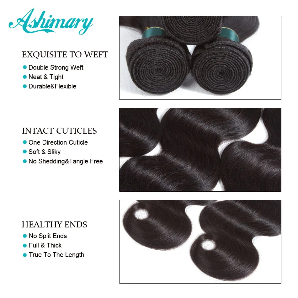 Ashimary Lace Frontal Closure with Bundles Brazilian Body Wave with Frontal Closure Remy Human Hair 3/4 Bundles with Frontal