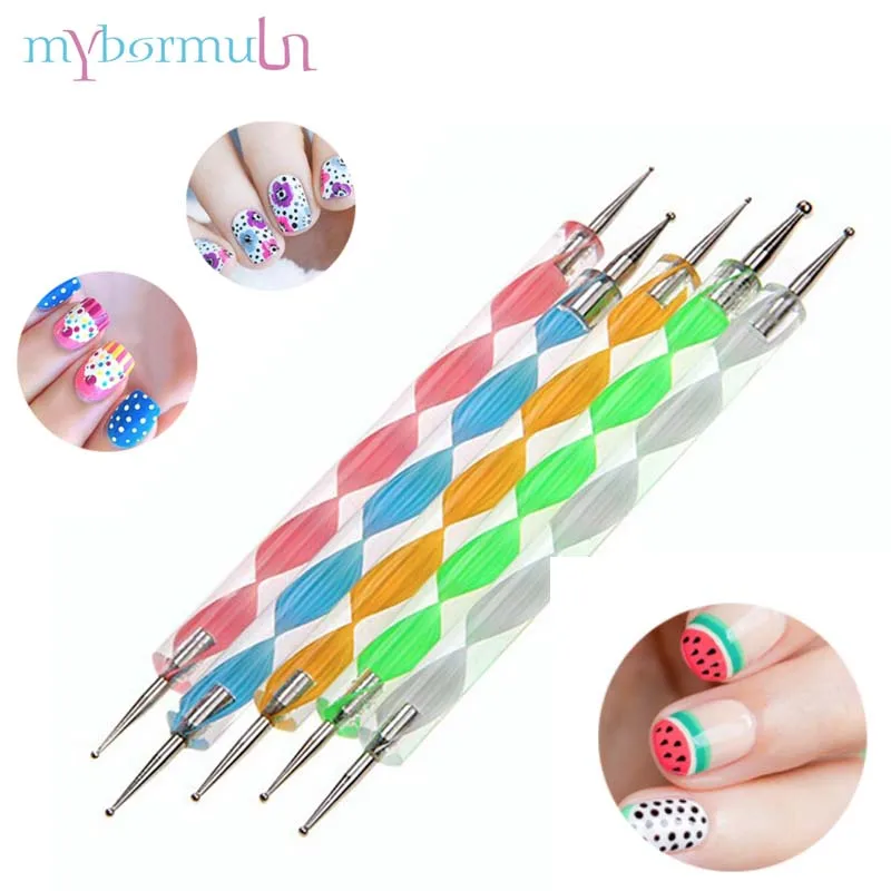 

5 pcs 2 way Professional Nail Art Dotting Tool Nail Brush Dotting Painting Drawing Pen Nail Art Brush Gel Polish Brushes Tool