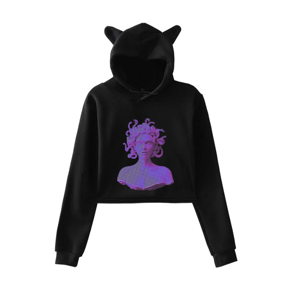 Японское аниме 2D принт Vaporwave кроп топ толстовки высокого качества толстовка горячая Распродажа одежда новая мода плюс размер 2XL