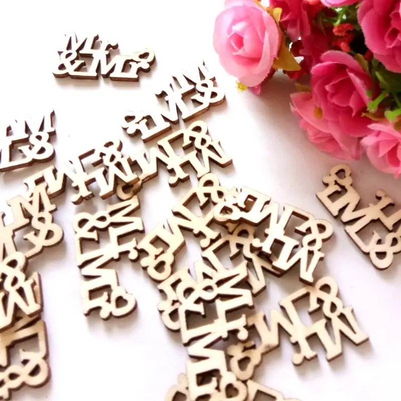 

20Pcs Wooden Mr & Mrs Table Confetti Scatter Slices Vintage Rustic Wedding Party Decor Craft Scrapbook Embellishment Decor