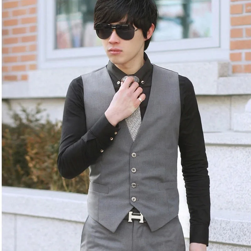 

Men Solid Color Waistcoat Slim Fit Single-breasted Business Casual Vest for Spring IK88
