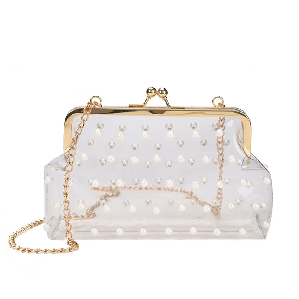 

Transparent Pearl Bags Women Beaded Shoulder Bags Party Vintage Handbag Ins Small Bag Mini Jelly Crossbody Bags #T30