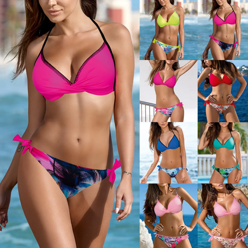 Womens Padded Push up Bra Bikini Set Print Swimsuit Bathing Suit Swimwear Beachwear swimwear women plus size mujer Dropship