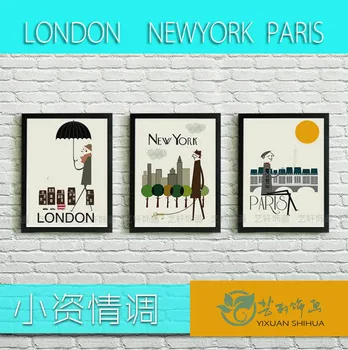 

Home decor 28*23 cm frame Paris London New York bedroom children room ,kitchen modern decoration cartoon Europe art draw