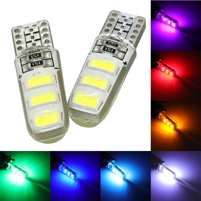 

2pcs LED Light W5W T10 5630 6SMD Silicone LampSource Instrument Side Bulb Plate Lamp White Blue Green Red Yellow