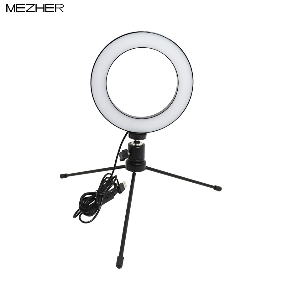 

Mezher 16cm LED ring lamp photography dimmable led ring light 3200-5600K photographic self-timer video tape mini tripod USB plug