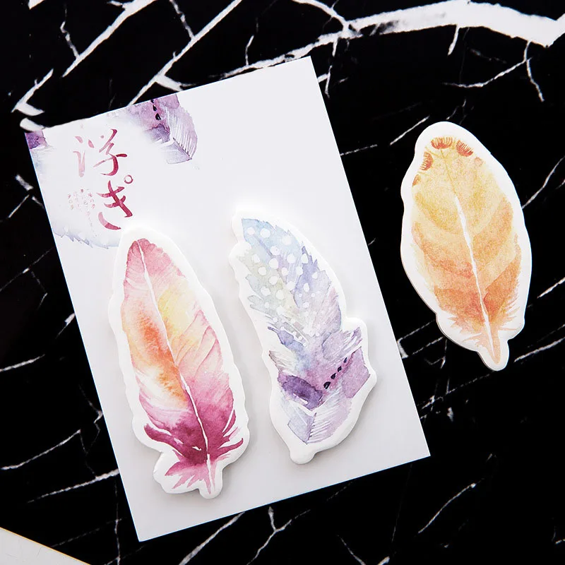 30pcs Feather Shape Sticky Notes Paper Memo Pad DIY Scrapbooking Diary Stickers School Office Message Writing Note Beautiful