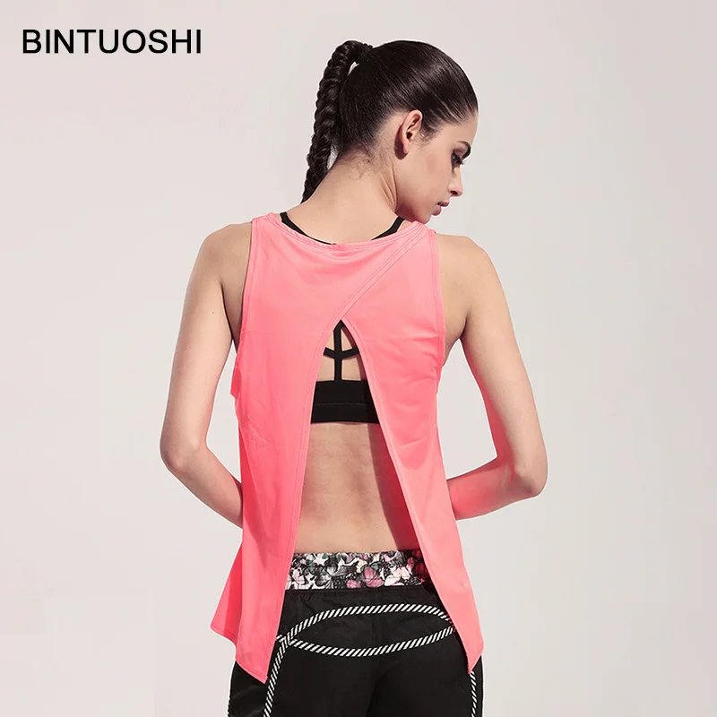 BINTUOSHI Open Back Yoga Shirt Split Irregular Sports Top Sleeveless