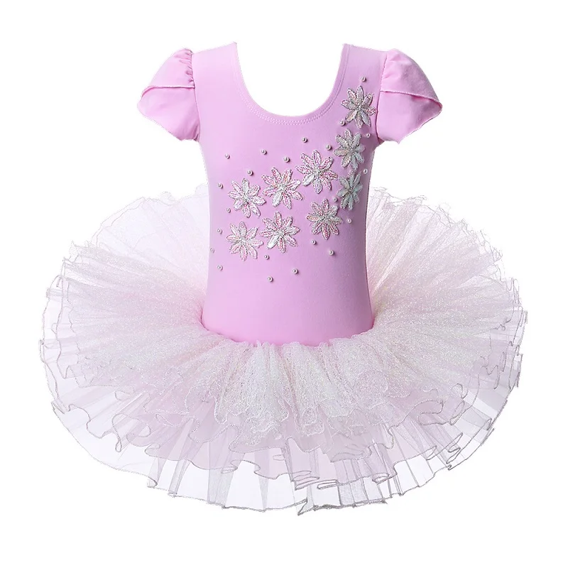 BAOHULU необычное балетное платье-пачка с коротким рукавом танцевальный купальник с цветочным рисунком балетный костюм балерины детская одежда для девочек - Цвет: B160 ShinyPink