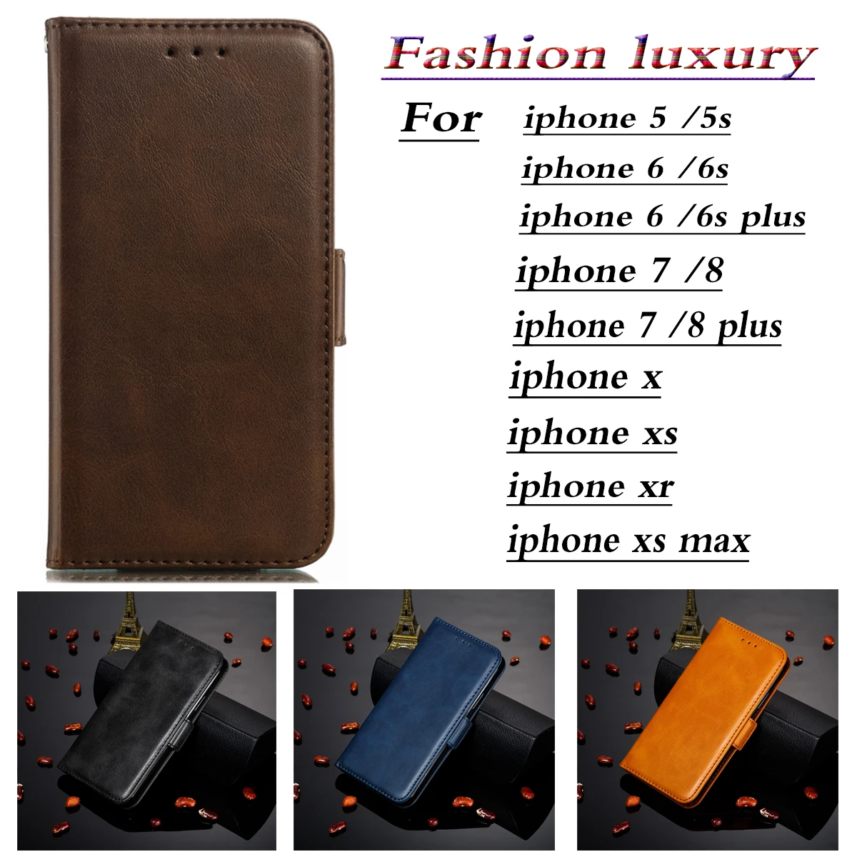 

For Iphone Xs Max Case Solid Color Leather Iphone X Xr Luxury Flip Cover Wallet Iphone 8 7 6 Plus Card Slot Stander I8 I7 I6 Cas