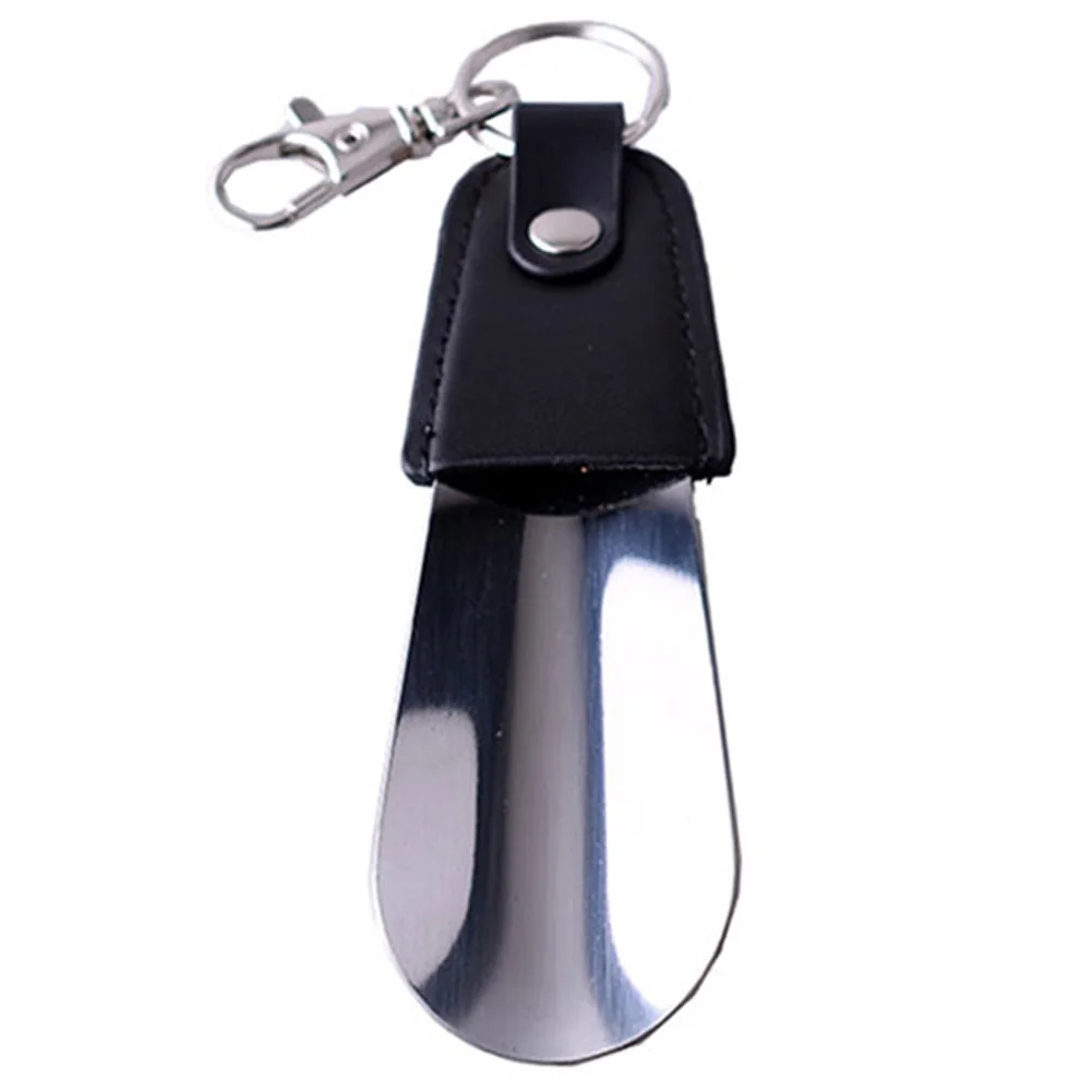 Leather Portable Spoon Slip Mini Sturdy Shoe Horn Key Ring Stainless Steel Seniors