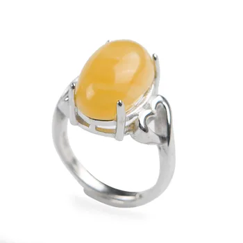 

Natural Genuine Yellow Amber Gemstone Rings For Women Adjustable Size Fine Jewelry Silver Ring