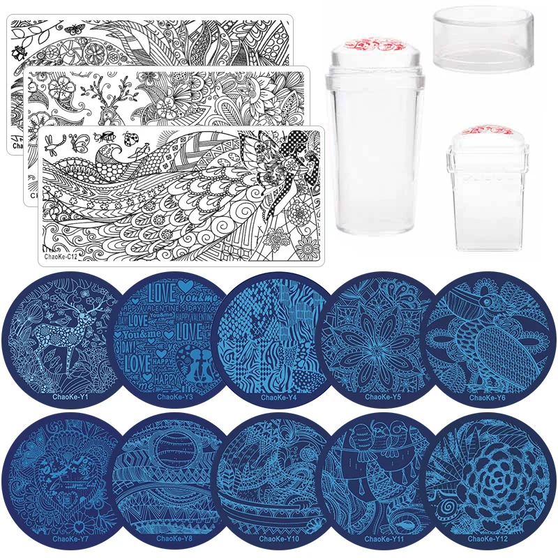 

13pcs Nail Plates & 2 Silicone Stamper Scraper With Cap Stamping Template Nail Art Tool Polish Nail Stamp Nails 2018 Diy Kit