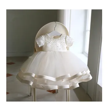 Newborn Baby Girls Gown for Baptism Christening 1st Birthday Infant Dresses Beaded Tulle Party Prom Toddler Girl Party Dresses heirloom baptism dress baby girls royal christening gown floor length short sleeve o neck baby girls birthday gown with ribbon