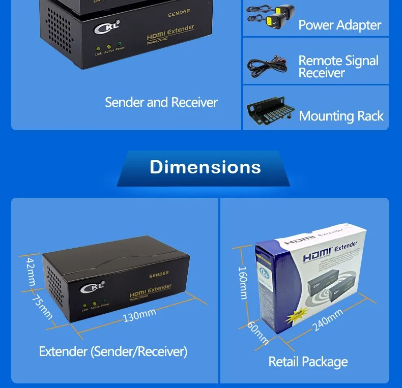 Акции CKL до 230 футов/70 м HDMI удлинитель 4 к * 2 к 3D по Cat6e кабель поддерживает многоуровневый Каскадный Металлический корпус CKL-70HD