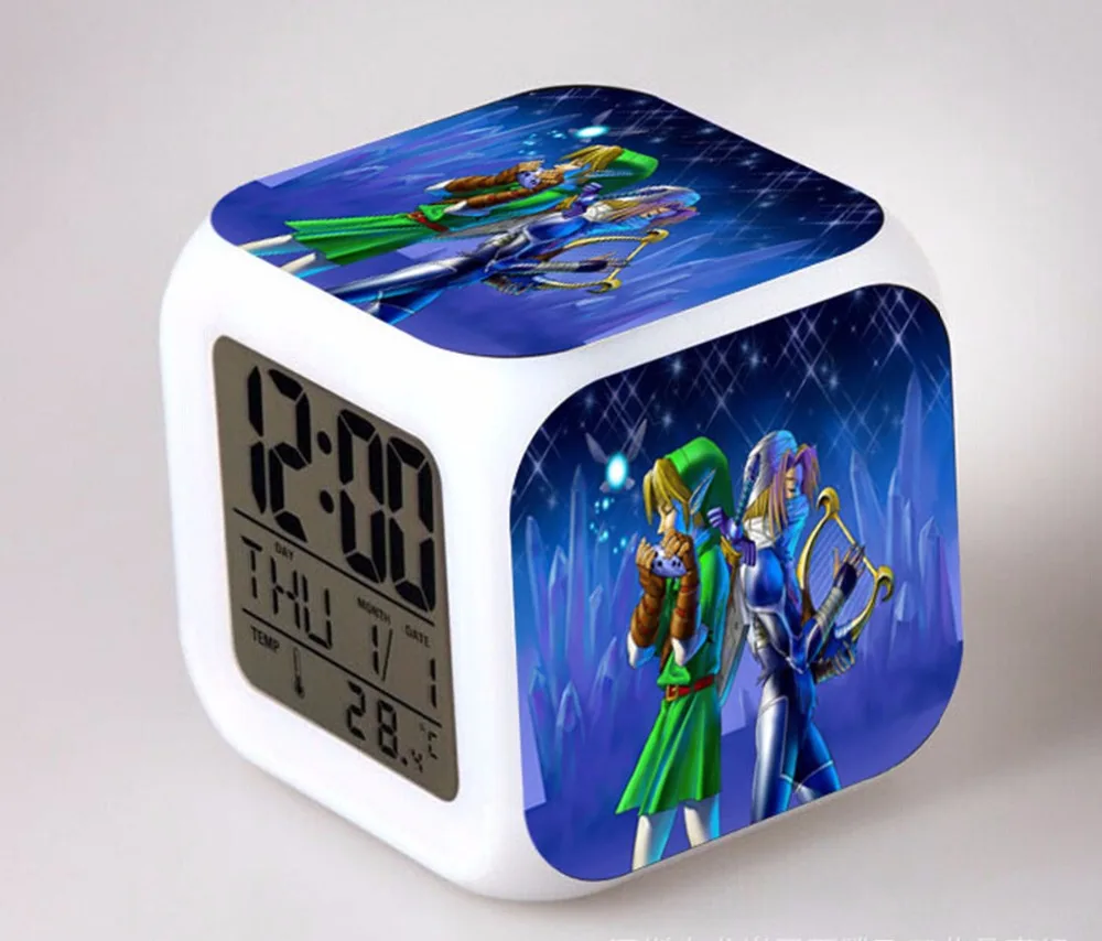 

The Legend of Zelda digital Alarm clock 3D Game Action Figure Toys 7 Color LED Nightlight Cube Desktop Clock for kids gift