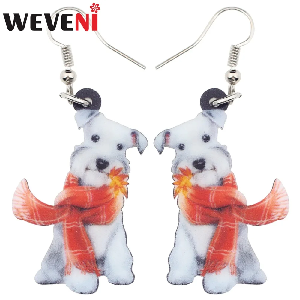 

WEVENI Acrylic Red Scarf Schnauzer Dog Earrings Big Long Dangle Drop Animal Jewelry For Girls Women Ladies Cheap Accessories Pet