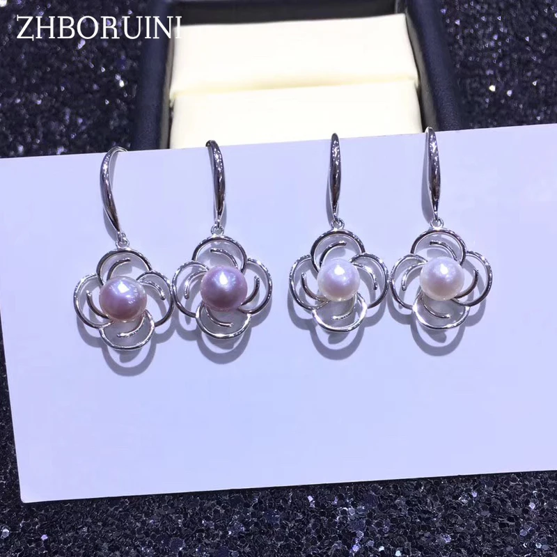 

ZHBORUINI Fashion Pearl Earrings For Women Natural Freshwater Pearl Clover Square Style 925 Sterling Silver Earring Accessories