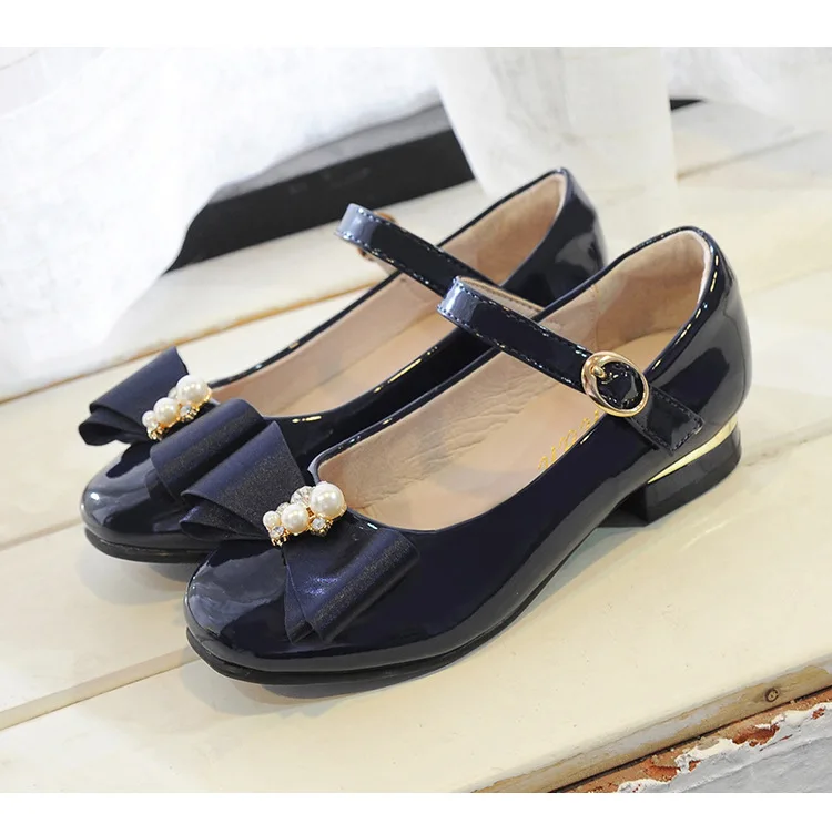 Moda em Couro Sapatos de Meninas Sapatos de Bebê Mocassins de Barco Nova Princesa Alta-salto Alto Partido Desempenho Crianças Dança Sapatos Estudante 04 7 Sapatos de couro